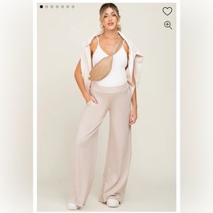 PinkBlush Beige Wide Leg Fray Hem Maternity Sweatpants